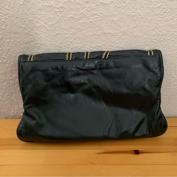 Vintage black leather clutch or crossbody purse with french coins - Picture 4 of 9